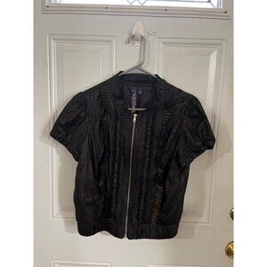 Kouture by Kimora black short sleeved zip front shirt jacket size Medium
